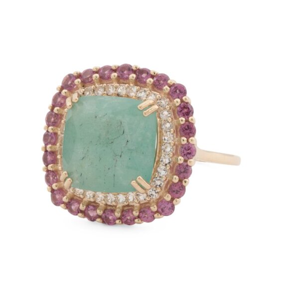 HIRAJULE Amazonite/Gold Made In India 14kt Gold Amazonite Cocktail Ring - Picture 1 of 2
